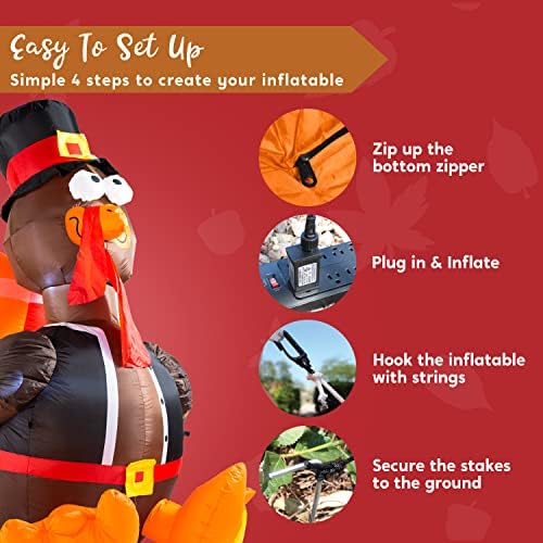 Joiedomi 6 FT Thanksgiving Inflatable Turkey Decorations, LED Light Up Turkey...