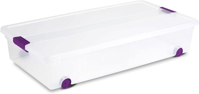 Sterilite 8-Pack 60 Quart ClearView Latch Box, Wheeled Underbed Organizer Bins