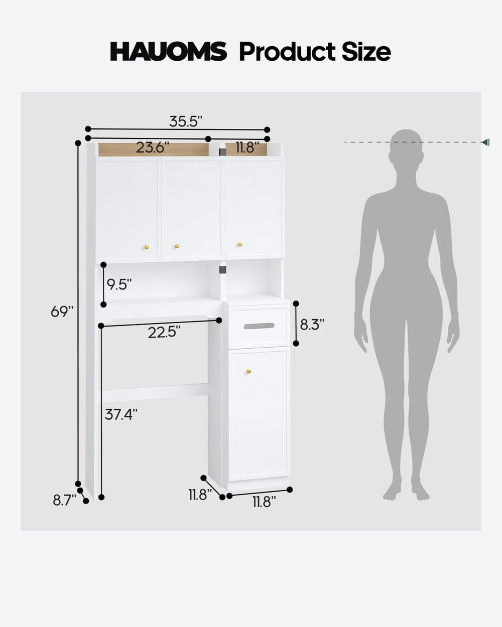 7-Tier Over Toilet Storage Cabinet, 2-in-1, Separable Bathroom Storage