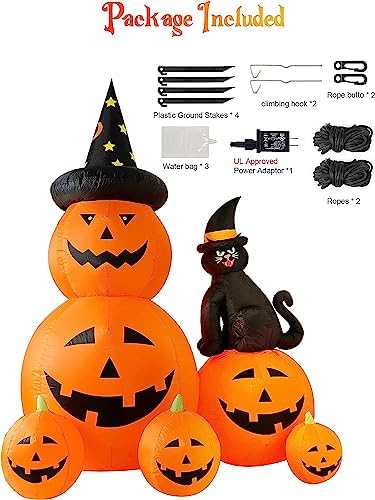 6 FT Halloween Inflatable Outdoor Decor with Ghost Pumpkin and Black Cat