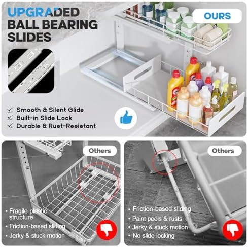 Under Sink Organizer Upgrade To Professional Rails,2-Tier Dual Pull Out Cabin...