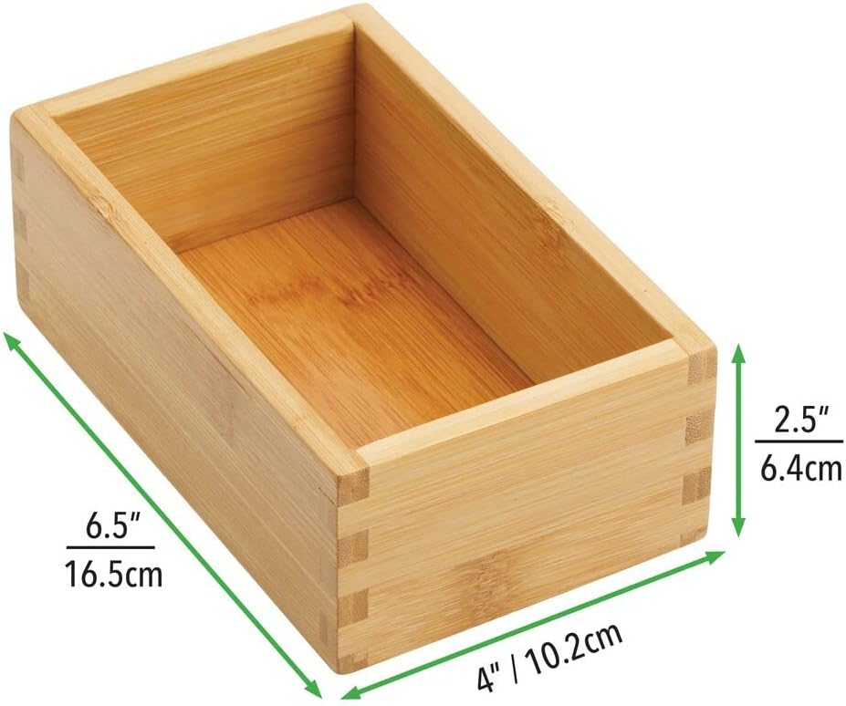 mDesign Wood Bamboo Storage Bin Container, Drawer Organizer Crate Boxes for K...