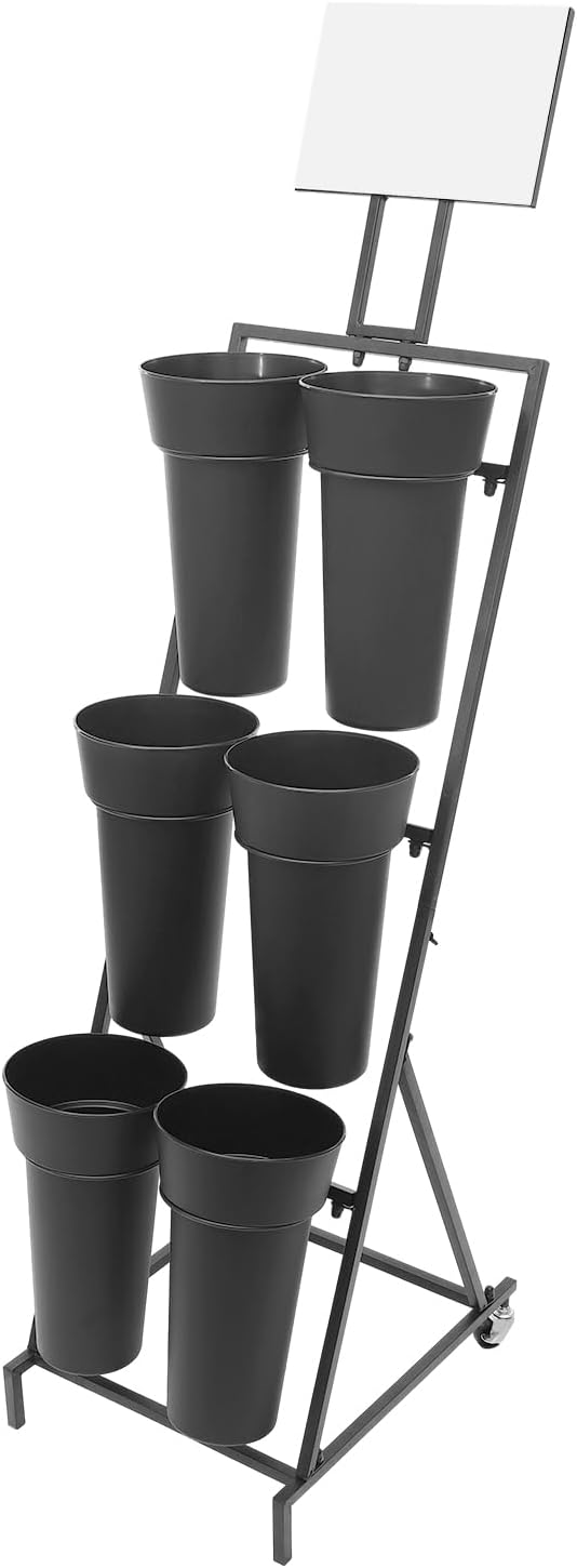 3-Tier Flower Display Stand with 6 Buckets, Commercial Metal Plant Rack with ...