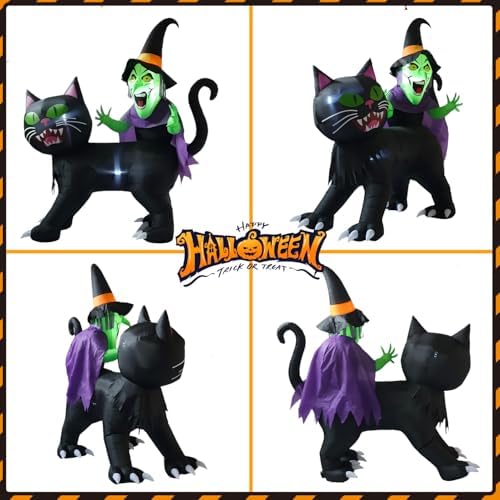 LANGXUN 8ft Witch Riding Black Cat Halloween Inflatable