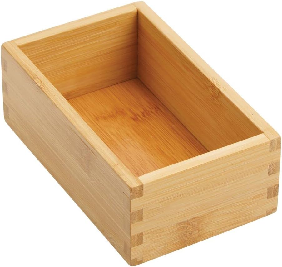 mDesign Wood Bamboo Storage Bin Container, Drawer Organizer Crate Boxes for K...