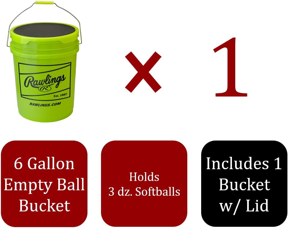 Rawlings | 1 pk. | 6 Gallon Empty Bucket With Lid | Fastpitch Softball | 1 Bu...