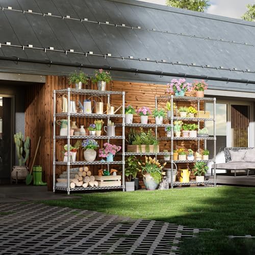 IZEUK 5-Tier Heavy Duty Metal Storage Shelving Unit (Chrome, 17.7" D x 4...