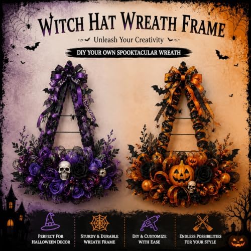 Hotop 3 Pieces Witch Hat Wreath Frames for Halloween, 20.9 x 22.1 Inch