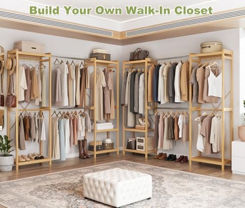 Homykic Bamboo 74"-88" Expandable Clothing Rack with 5 Hang Rods, 5...