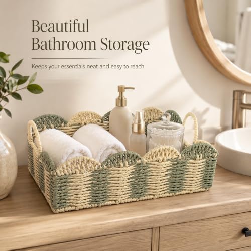 Rectangular Boho Decor Bin,Handmade Paper Rope Basket,Large