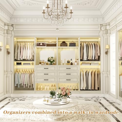 Unikito Closet System, 100" Closet Organizer with 6 Drawers & Mirrors
