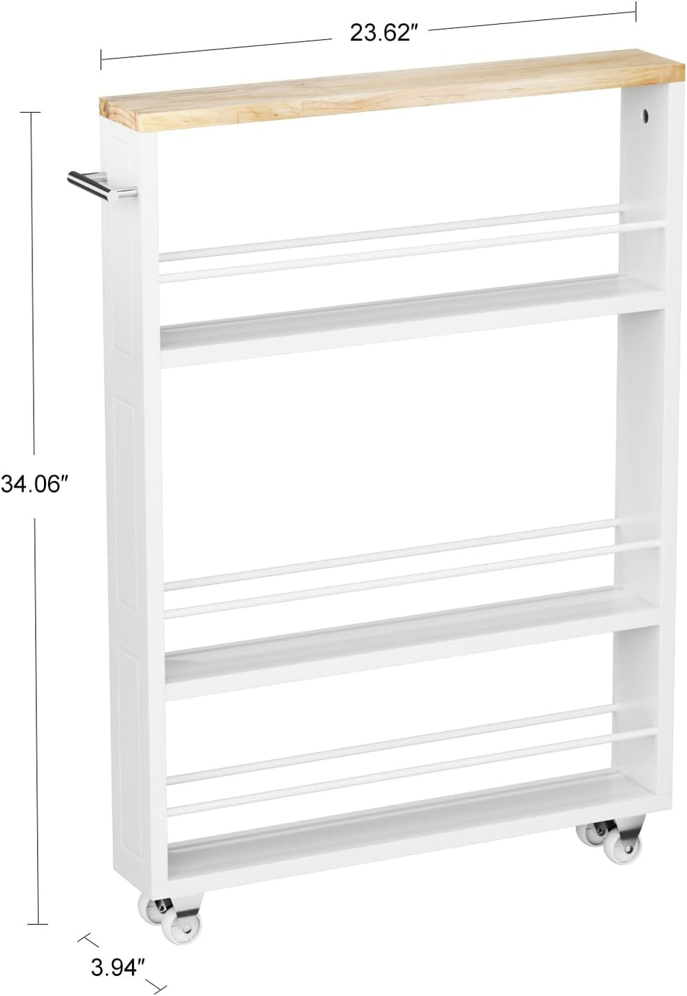 KLM 4 Tier White Slim Storage Cart with Wheels
