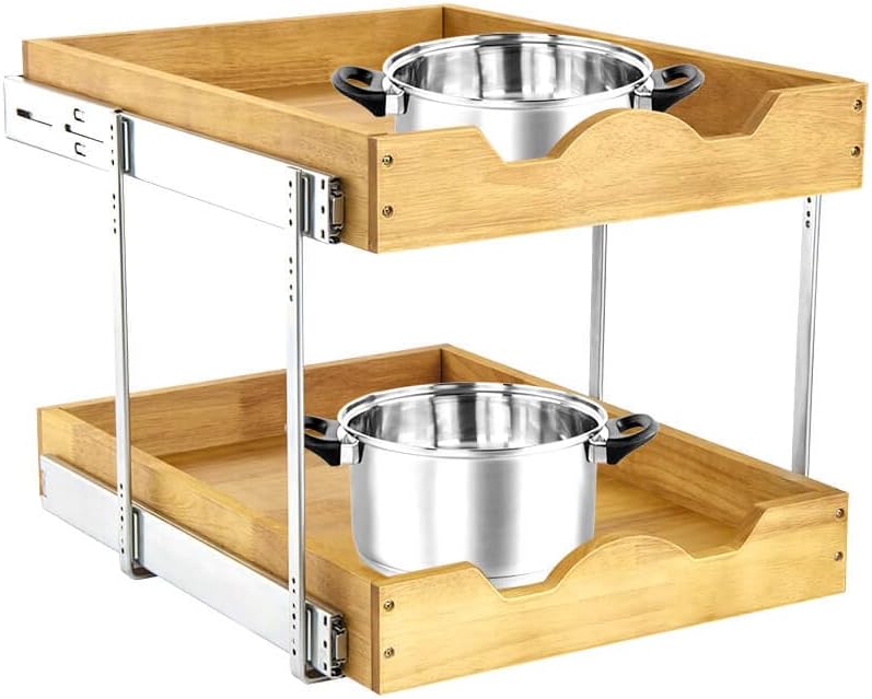 DINDON 2 Tier Pull Out Cabinet Organizer (14" W x 18" D) Slide Out ...