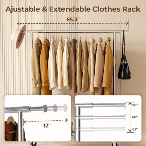 Heavy Duty Clothes Rack Load 500 LBS,Clothes Rack for Hanging Clothes,Rolling...