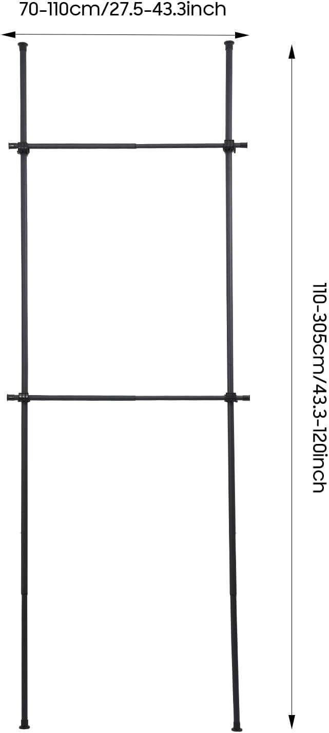 Floor to Ceiling Clothes Rack, Heavy-Duty Telescopic Garment Rack, 2-Tier Adj...