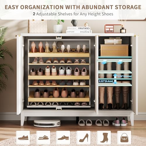 Vlsrka Shoe Storage Cabinet with Fluted Doors and Adjustable Shelves