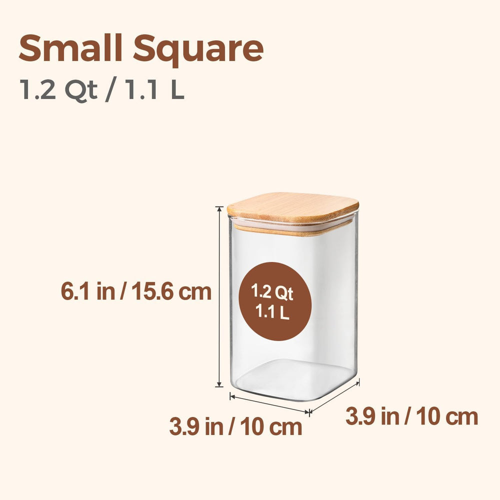 ComSaf Square Glass Containers with Lids 1.2 Qt, Set of 9 Pantry Glass Jars
