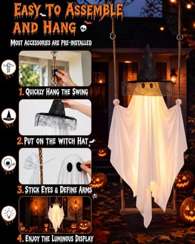 Halloween Swinging Ghost Outdoor Decor: 6.6FT Spooky Hanging Ghost with Hat