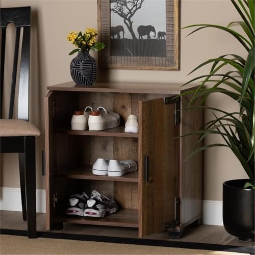 BOWERY HILL 2-Door Shoe Cabinet, Rustic Brown Wood Finish, 24.8" H x 23....