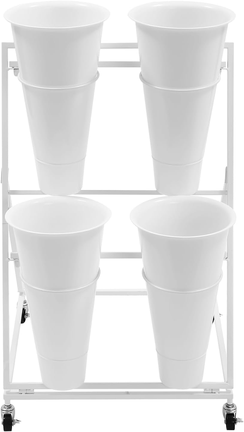 Flower Display Stand with 6 Buckets, Movable Plant Display Stand on Wheels fo...
