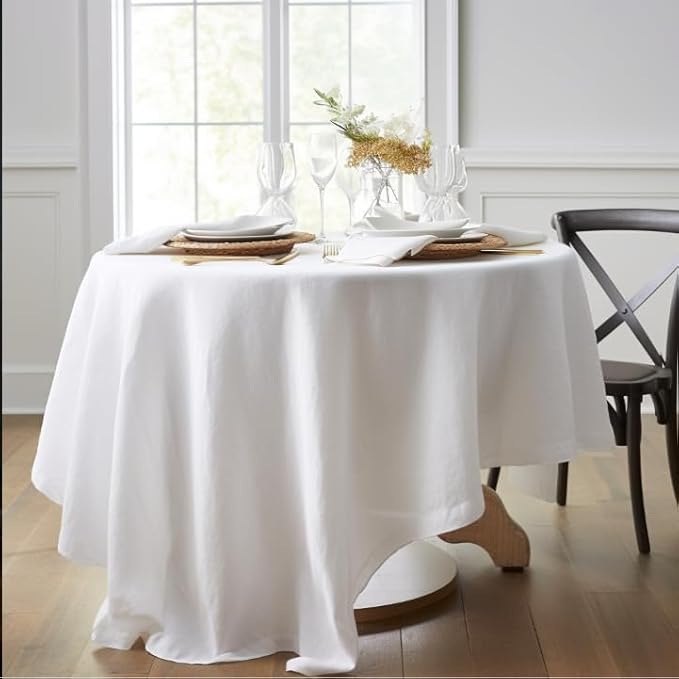 EVERLY 100% Pure Linen Round Tablecloths 90Inch Round Machine Washable Tablec...