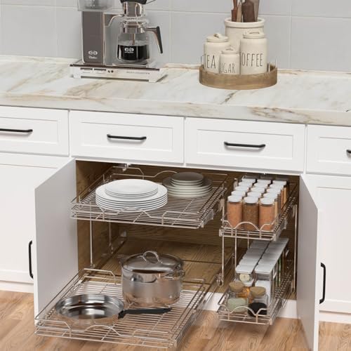 OCG 2 Tier Pull Out Cabinet Organizer (22.5" W x 21.5" D), Pull Out...