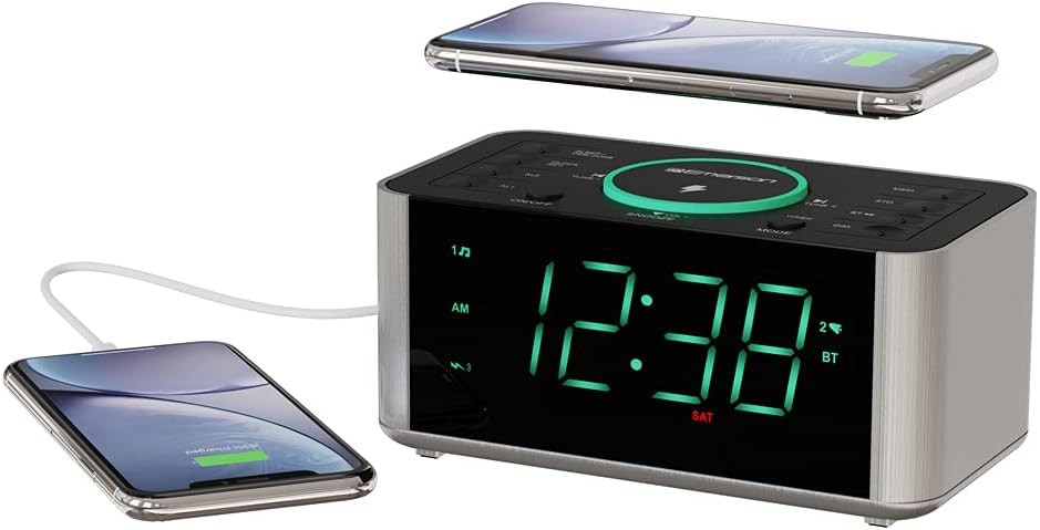 Emerson SmartSet Wireless Charging Dual Alarm Clock Radio with PLL FM, 10 Wat...