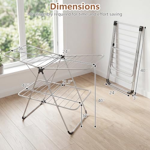 GIANTEX Foldable Clothes Drying Rack, 2-Tier Aluminum Laundry Drying Rack wit...
