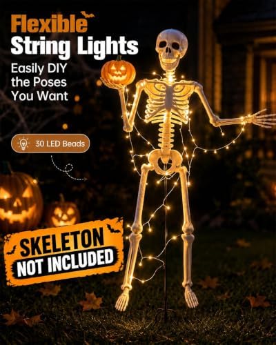 Halloween Skeleton Stand Kit & Solar String Lights,【Skeleton Not Included】