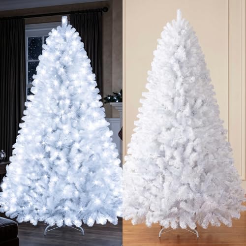 6ft White Prelit Christmas Tree with 300 LED White Lights, 726 Dense Branch T...