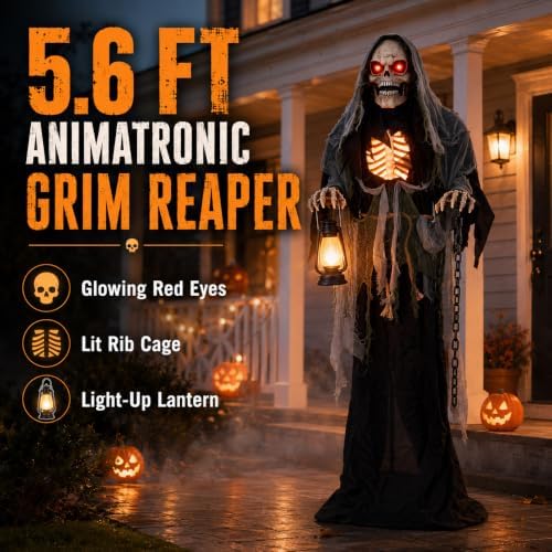 5.6FT Animatronics Grim Reaper Halloween Indoor Outdoor Decorations