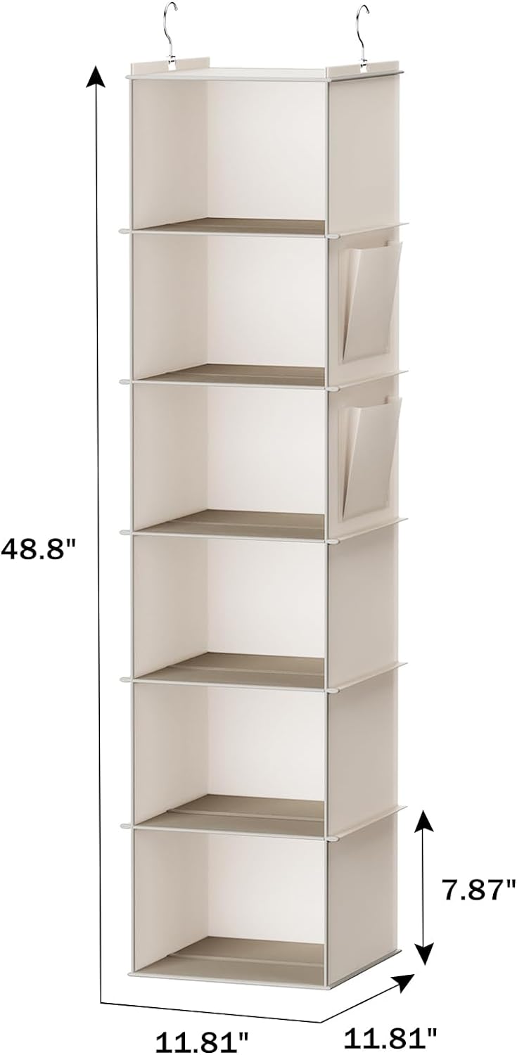 YOUDENOVA Hanging Closet Organizer and Storage, 6-Shelf, 2 Packs, Beige