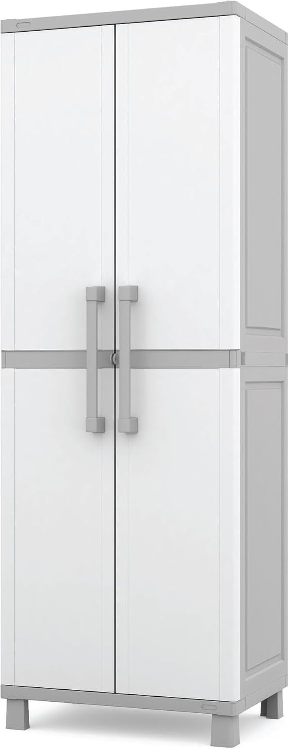 Keter Storage Cabinet with Doors and Shelves for Laundry Room, Garage, Bathro...