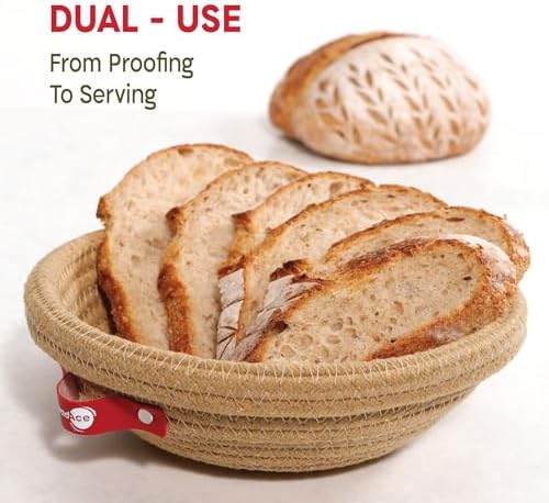 KneadAce Cotton Rope Banneton Bread Proofing Basket Set, 2 x Round Bread Bask...