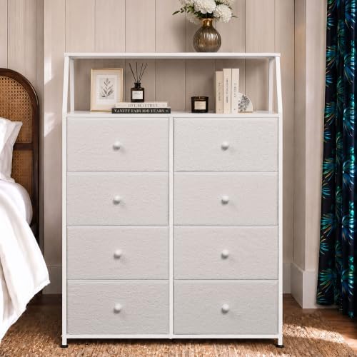 WLIVE Cream Boucle 8-Drawer Fabric Dresser Storage Tower Bedroom