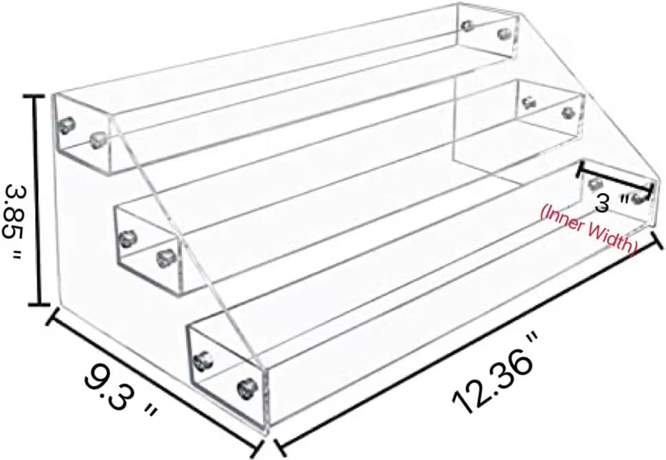 Wide 3-Tier Clear Acrylic Spice Rack for Countertops