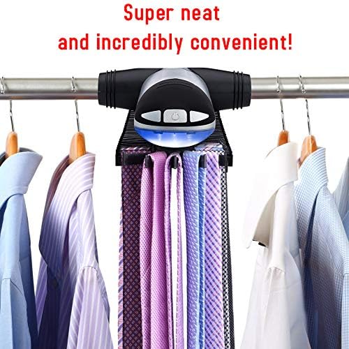 Motorized Tie Rack Closet Organizer with LED Lights Includes J Hooks for Wire...