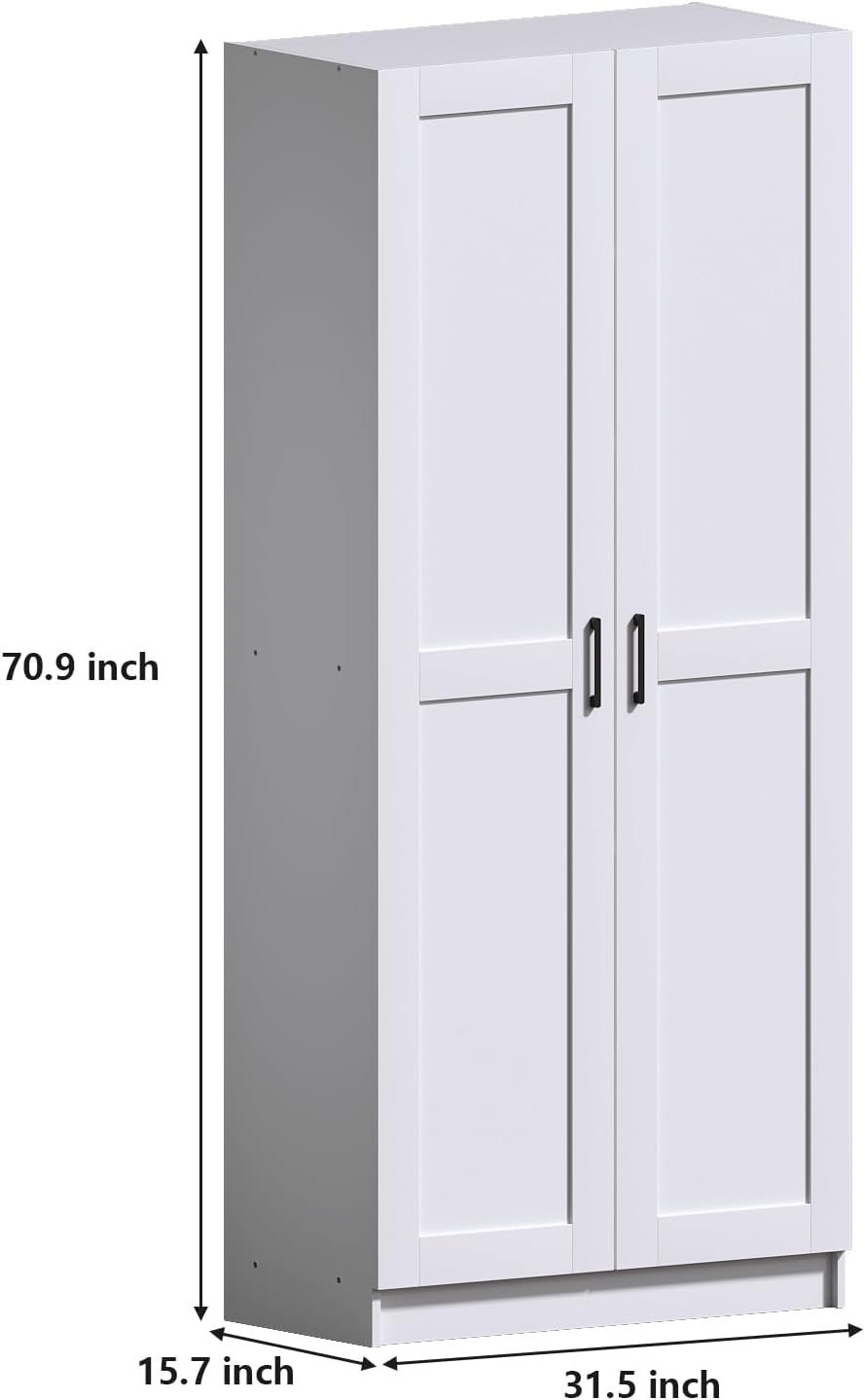 White Tall Kitchen Pantry Cabinet Organizers and Storage with Doors and Adjus...