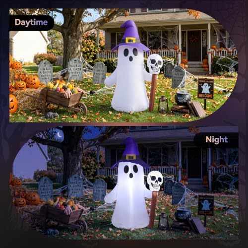 4FT Halloween Inflatables White Ghost Wearing Hat Decorations