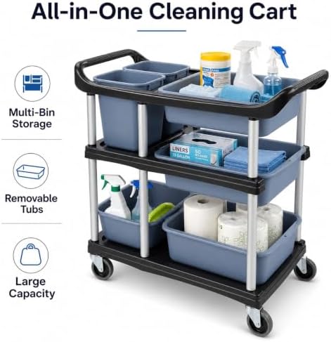 3 Tier Utility Cart Heavy Duty 330lbs Capacity Rolling Service Cart Utility C...
