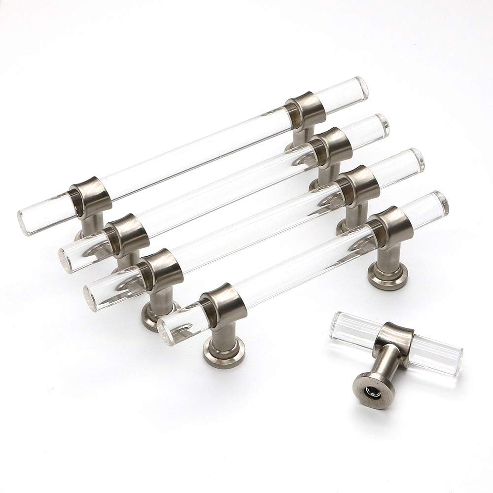 Peaha Acrylic Drawer Pulls, Kitchen Cabinet Handle 3 Inch 10 Pack, Brushed Ni...