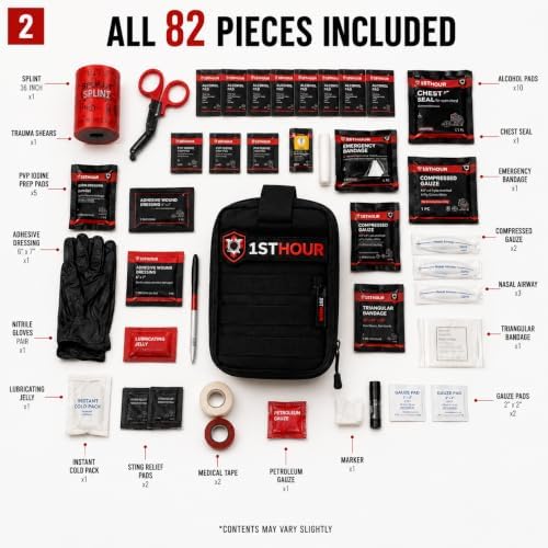 1STHOUR Trauma First Aid Kit, 82 Piece Emergency Medical Kit
