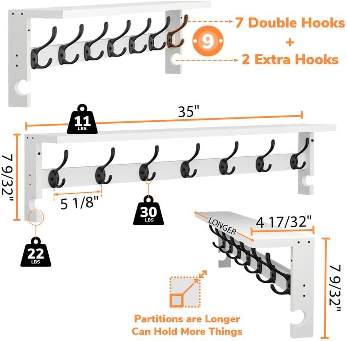 AMBIRD Coat Rack Wall Mount, 35 Inch Large Coat Hooks Wall Mounted with 7 Dua...