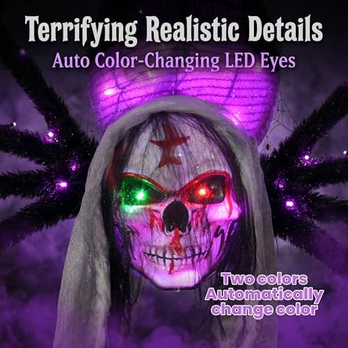 52" Halloween Giant Skull Face Spider, Lighted Outdoor Decoration with F...