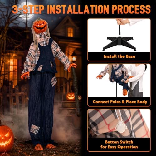 Tangkula 5.3 FT Animated Halloween Standing Pumpkin Scarecrow with Shovel