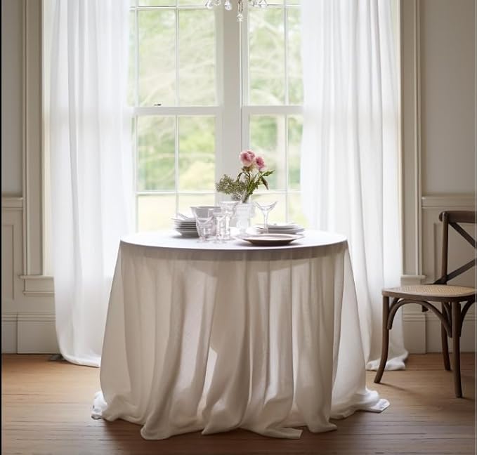 EVERLY 100% Pure Linen Round Tablecloths 90Inch Round Machine Washable Tablec...