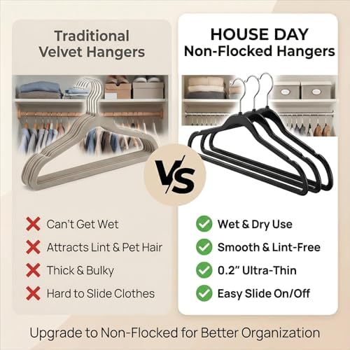 HOUSE DAY Black Plastic Hangers 50 Pack - Ultra-Thin Heavy Duty Non-Velvet