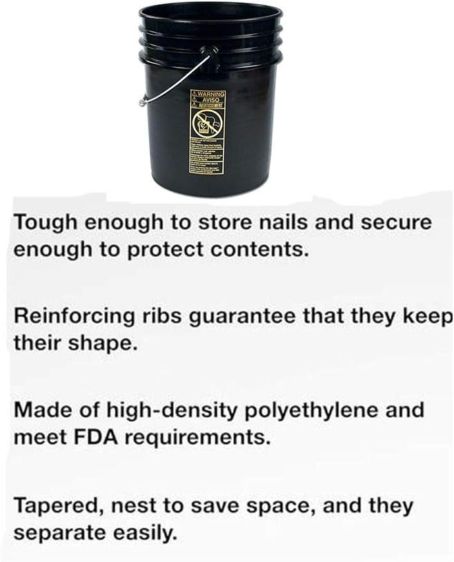 5 Gallon (20L) Plastic Buckets, 3-Pack - Black