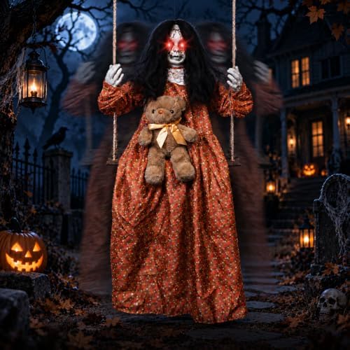 Scary Halloween Decorations Outdoor, Halloween Hanging Swinging Girl Ghots De...