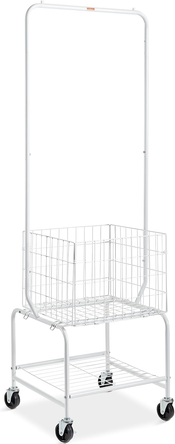 VEVOR Metal Rolling Laundry Basket with Hanging Garment Rack, Laundry Hamper ...